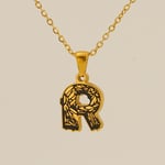 Gold color / 1 Piece Classic Bark Grain Unique Letter R Stainless Steel  Gold Color Unisex Pendant Necklaces Picture18